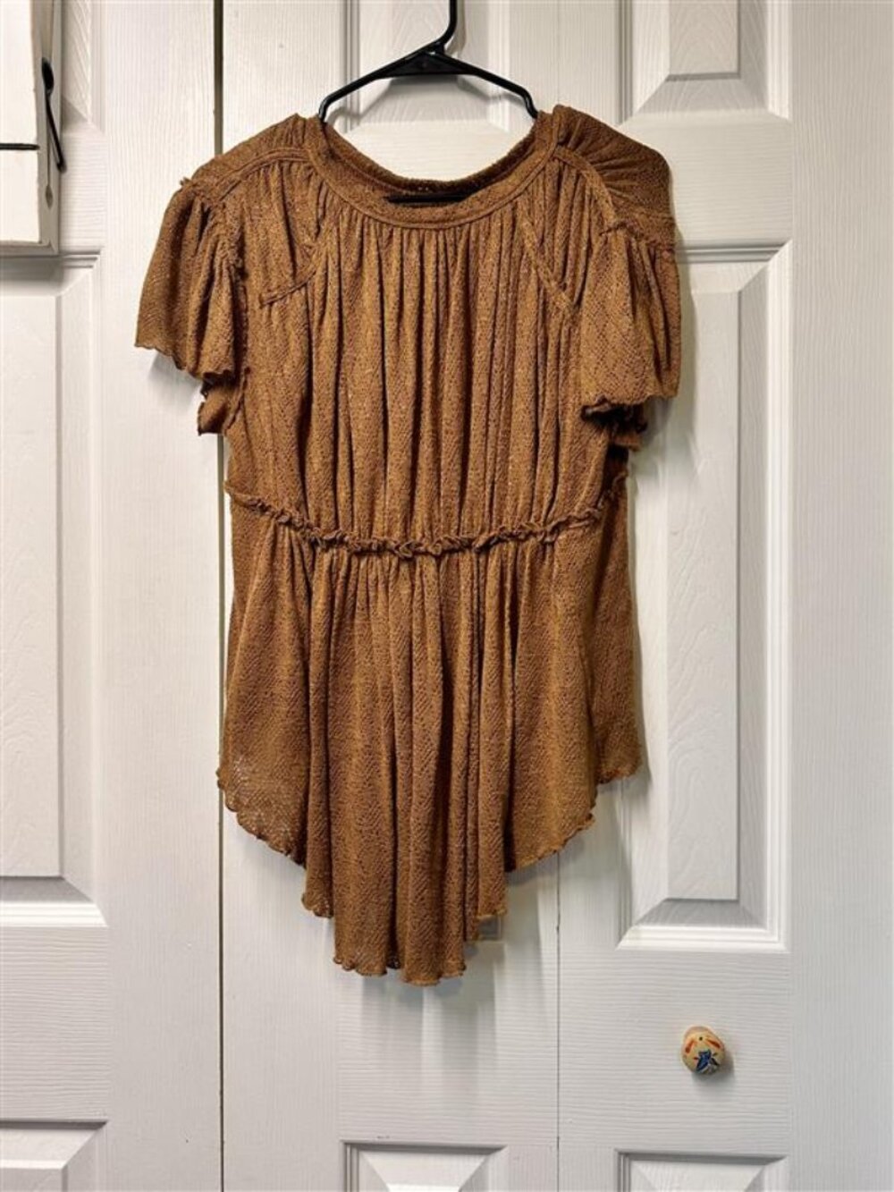 Free People Brown Boho Crochet Knit Lace Top